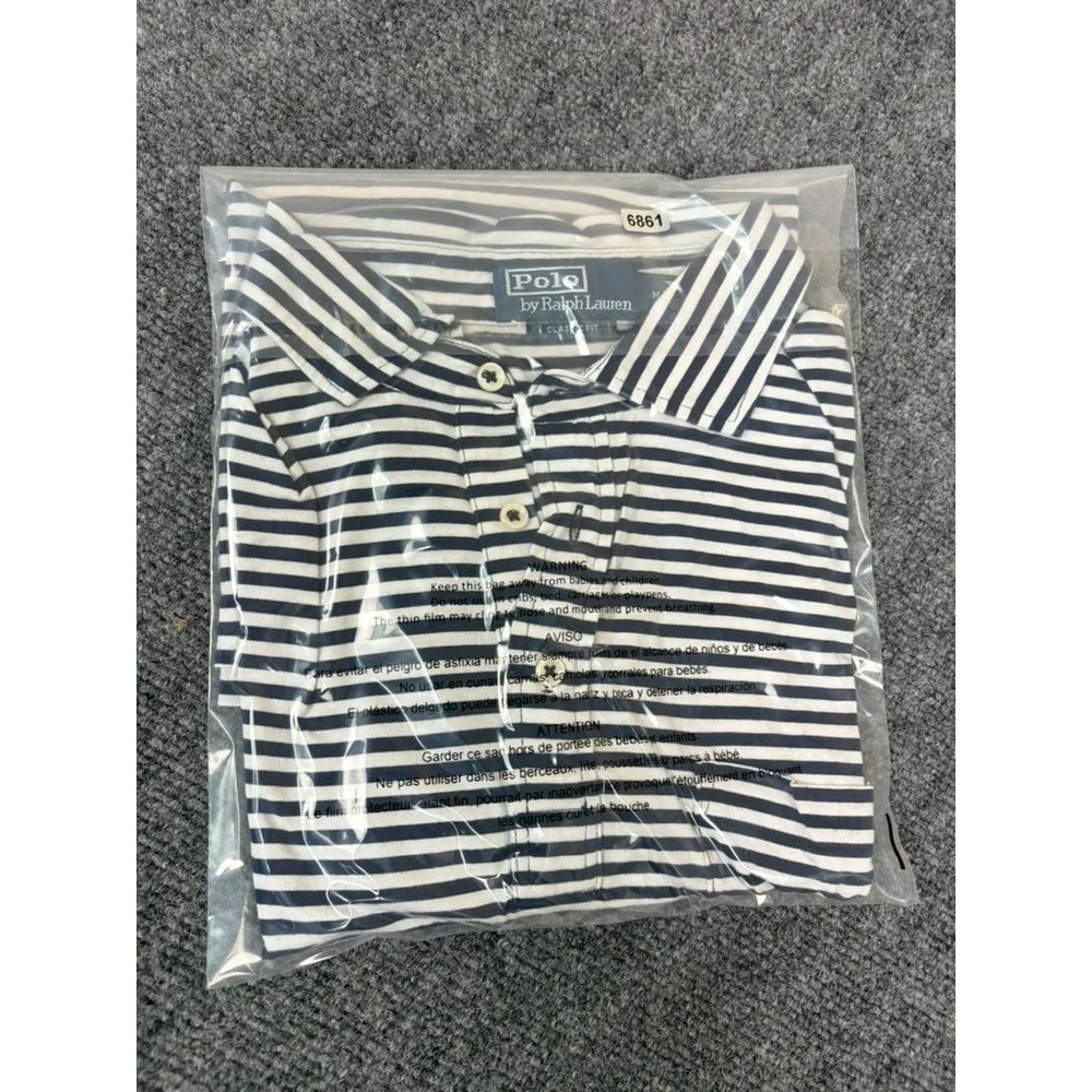 Polo Ralph Lauren Classic Fit Polo Crest Lisle Shirt Men's ‎ Blue Stripe Size M